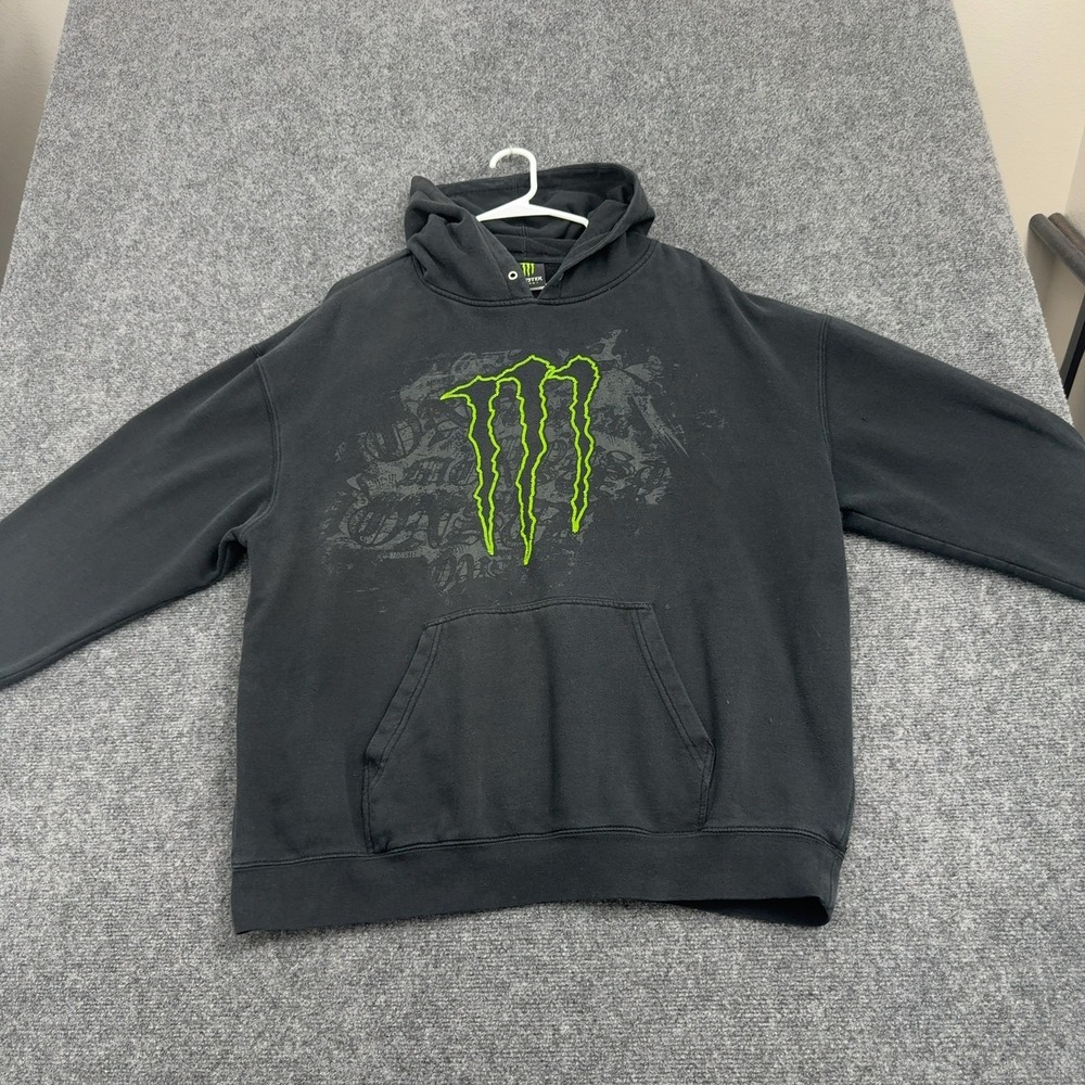Monster Energy Hoodie Mens XL Black Cotton Graphic Pullover Streetwear Y2K